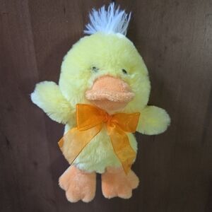 Dan Dee Collector's Choice Small Yellow Plush Duck with Orange Bow White Tuft